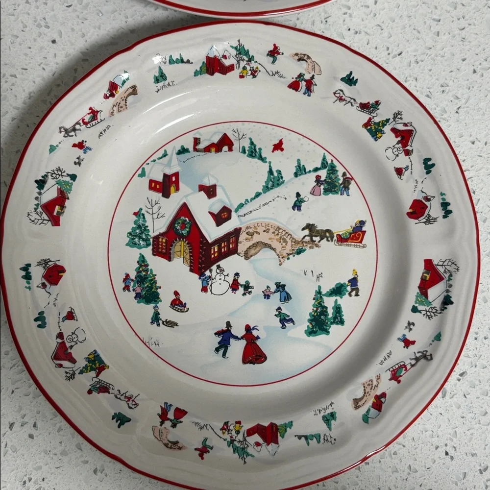 Farberware White Christmas 1995 Winter Scene Dessert Salad Plates - Set of 4 - Picture 4 of 9